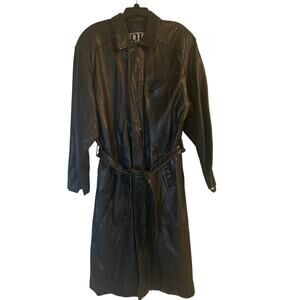 GUC IOU Leather Collection Men's Black Leather Trench Coat Belted Size Medium